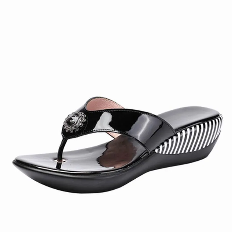 Genuine Leather Wedge Flip Flops