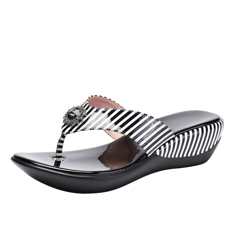 Genuine Leather Wedge Flip Flops