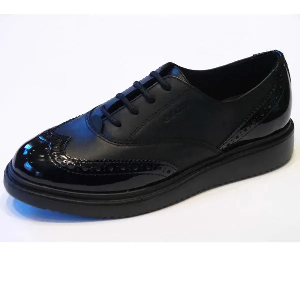 Geox J Thymar Black Lace School Shoes
