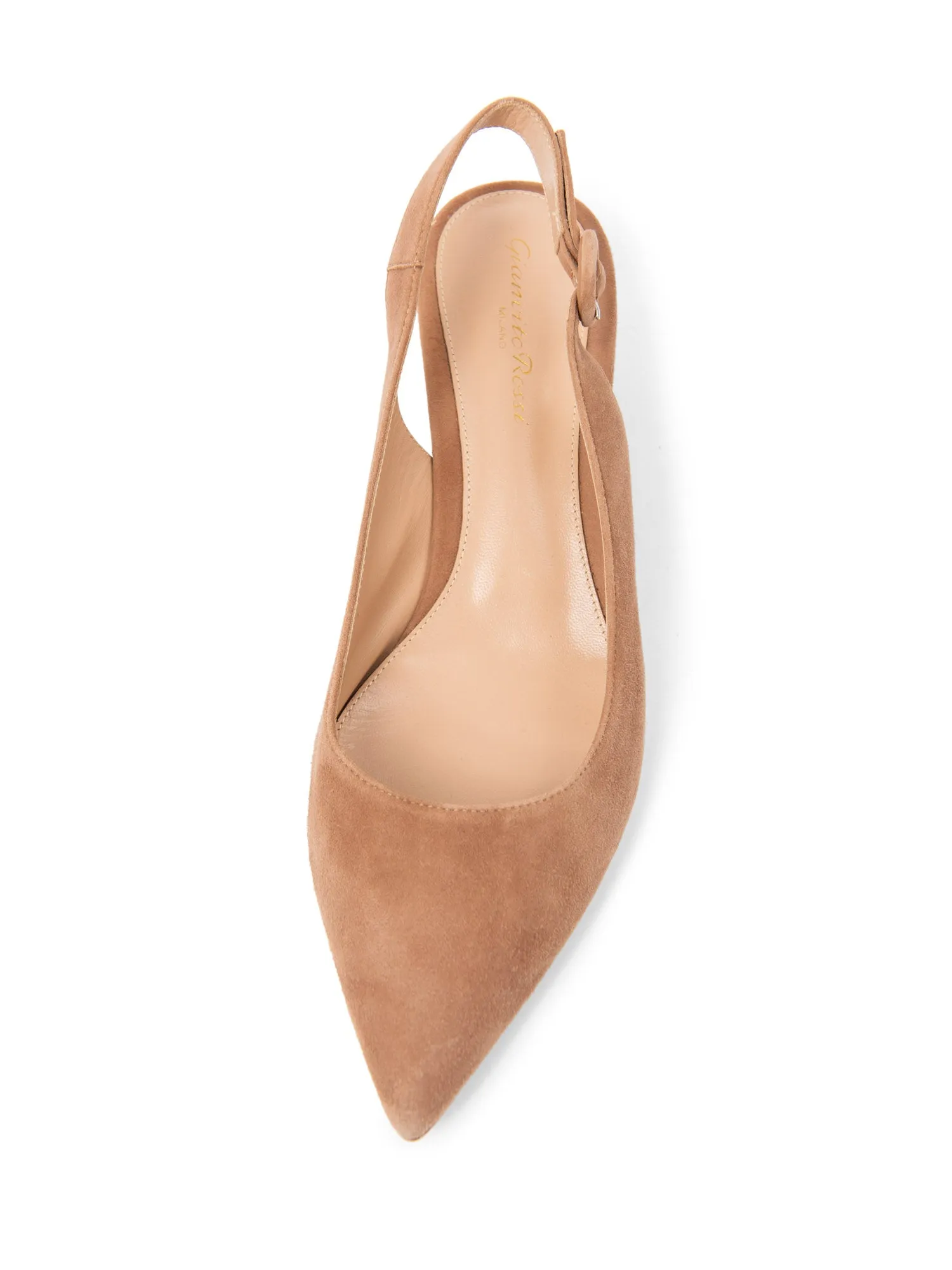 Gianvito Rossi Suede Slingback Pointy Toe Heels Taupe