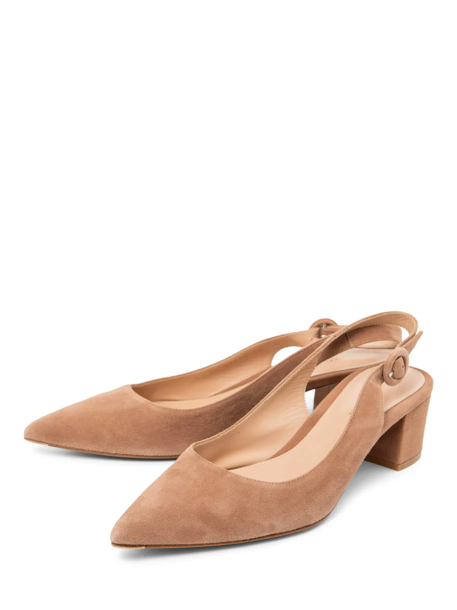 Gianvito Rossi Suede Slingback Pointy Toe Heels Taupe