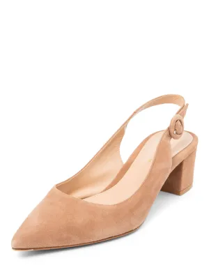 Gianvito Rossi Suede Slingback Pointy Toe Heels Taupe
