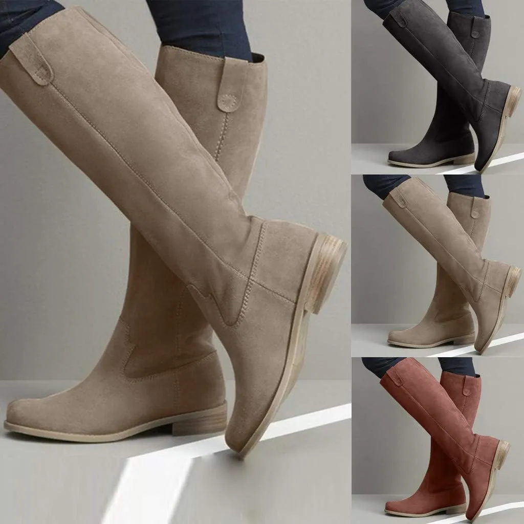 Gibobby Winter Boots for Women,Women's Knee Length Boots Retro Combat Knight Boots Closed Toe Motorcycle Low Heel Outdoor Waterproof Western Shoes
