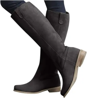 Gibobby Winter Boots for Women,Women's Knee Length Boots Retro Combat Knight Boots Closed Toe Motorcycle Low Heel Outdoor Waterproof Western Shoes