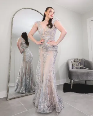 Gilded Feather Sequin Evening Gown