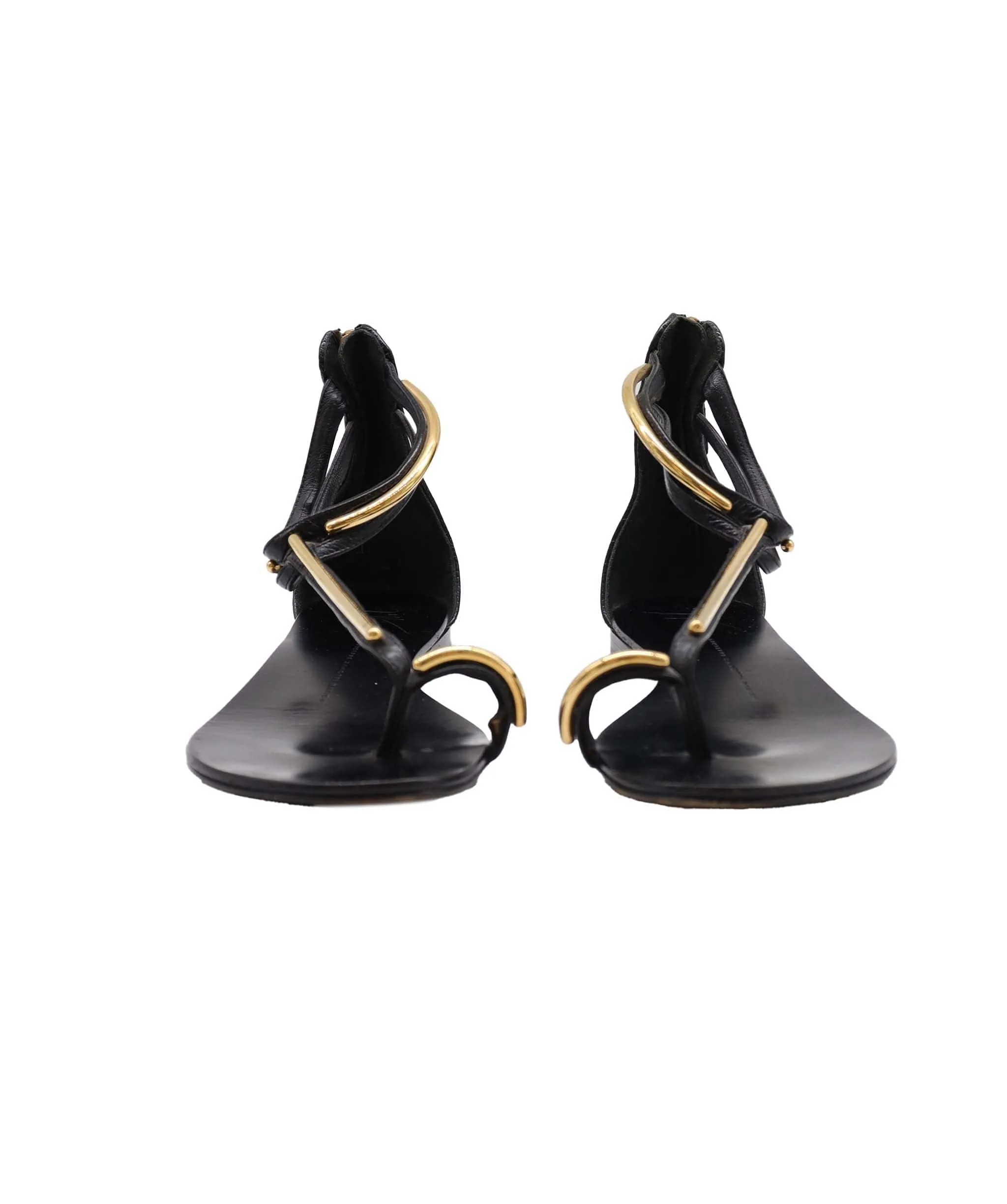 Giuseppe Zanotti Black & Gold Gladiator Sandals Size 38.5 AGC2052