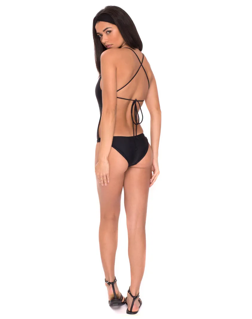 Glamazon Plunge Neck Swimsuit in Black
