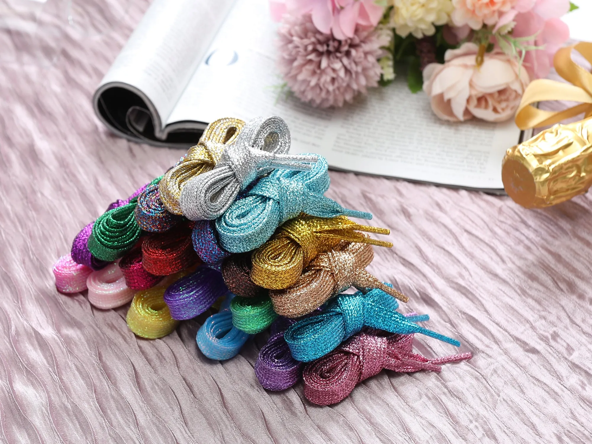 Glitter Shiny Metallic  Flat Sneakers Shoelace Strings