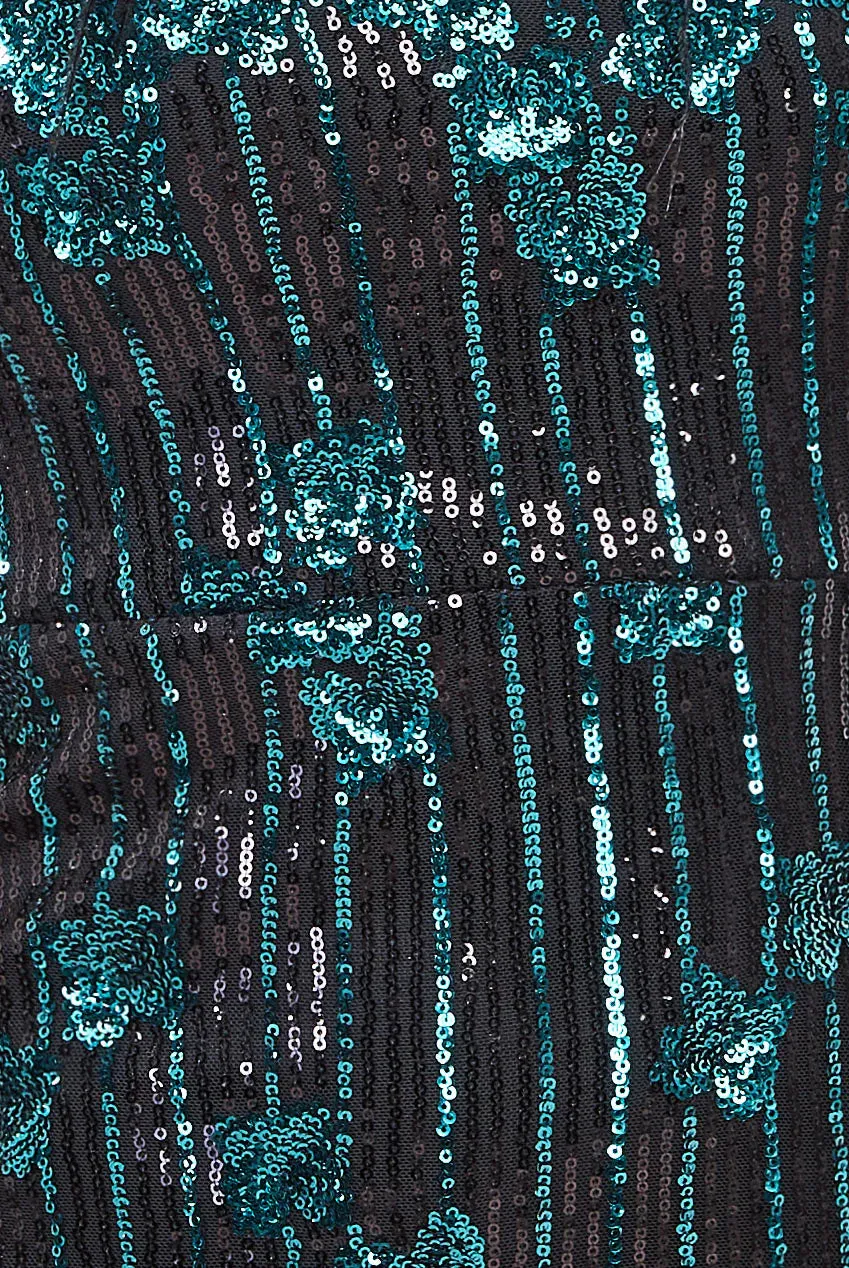 Goddiva Sequin And Feather Boobtube Maxi - Emerald