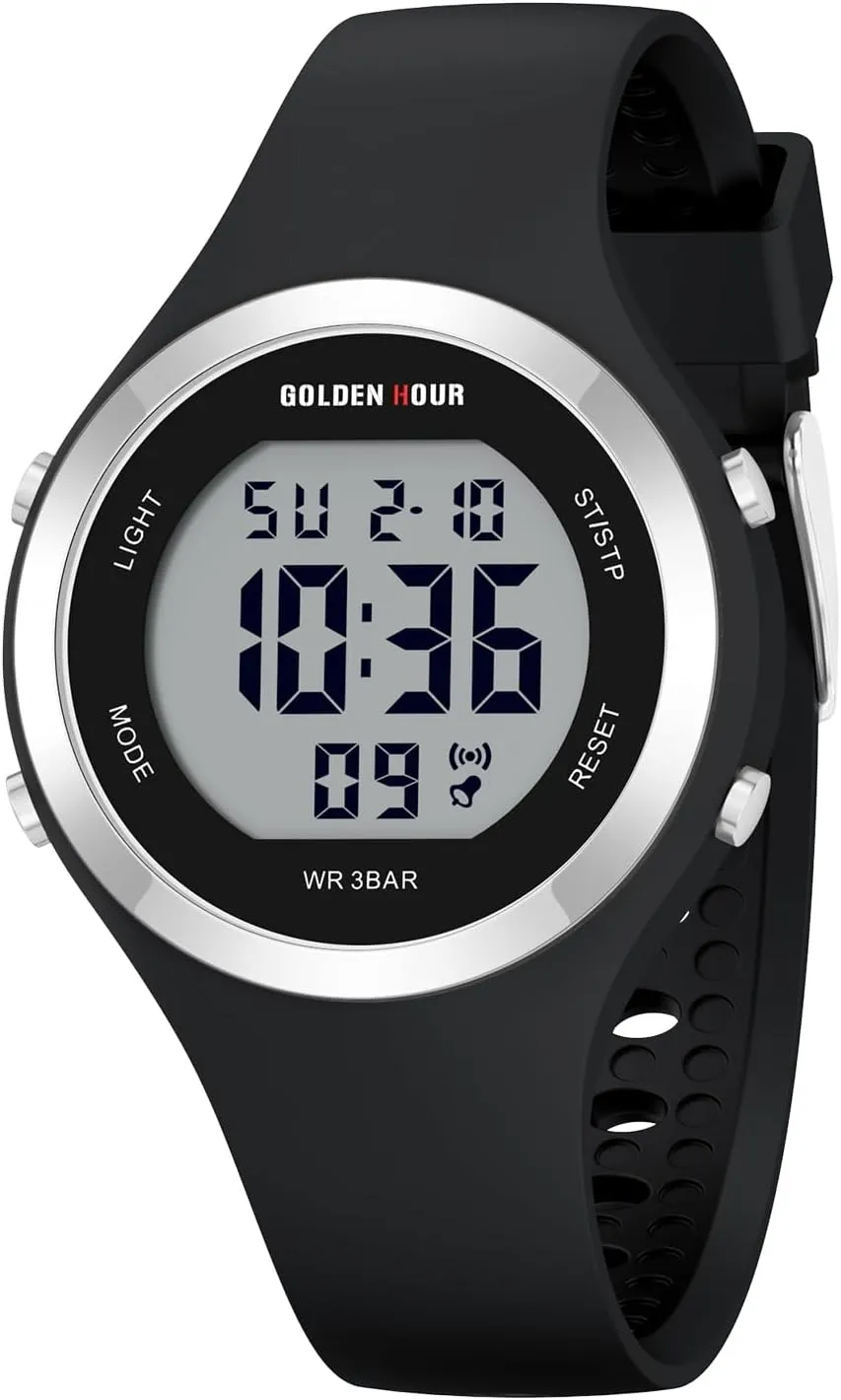 GOLDEN HOUR Waterproof Sport Women's Digital Chronograph Silicone Strap Watch