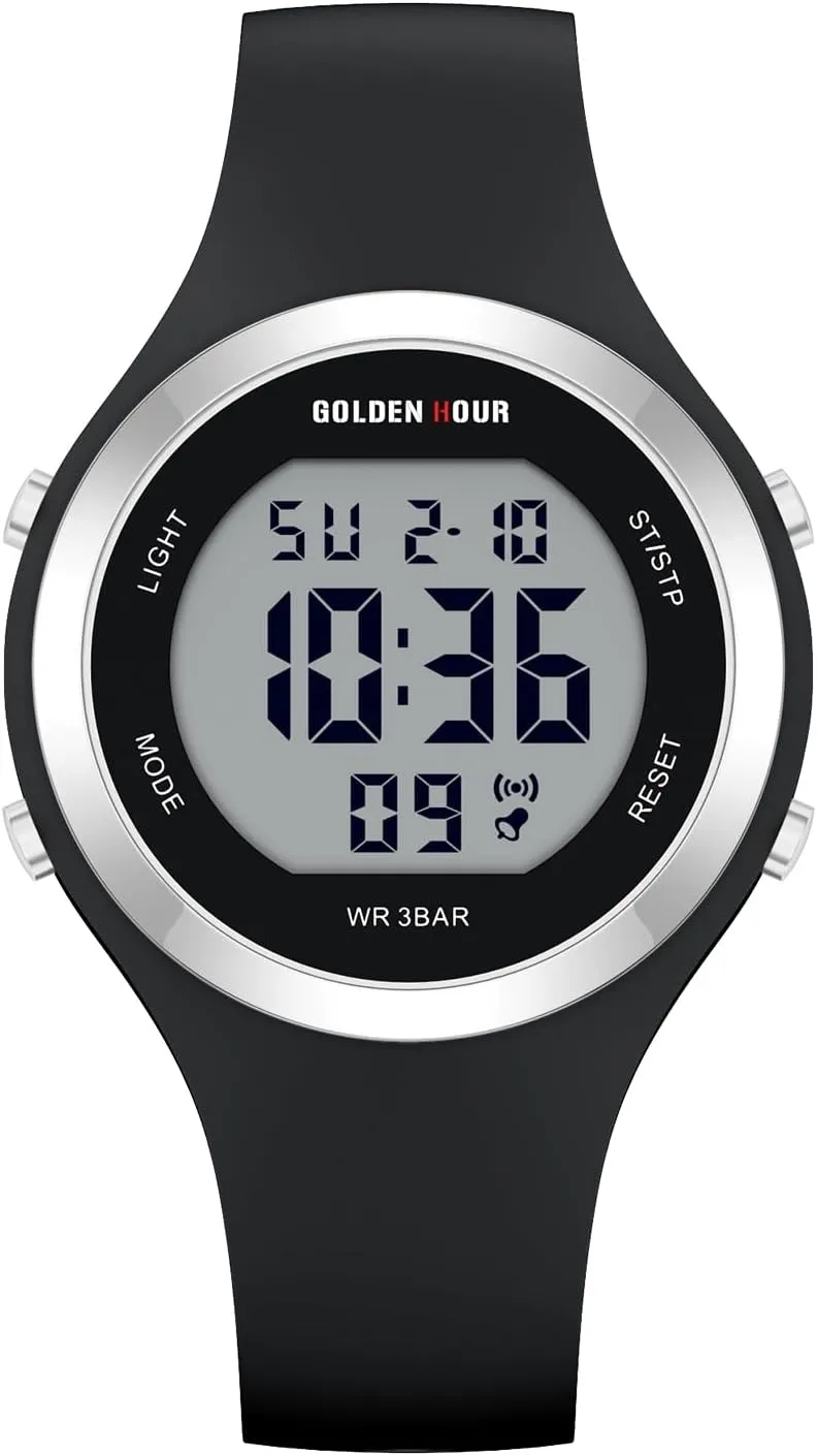 GOLDEN HOUR Waterproof Sport Women's Digital Chronograph Silicone Strap Watch