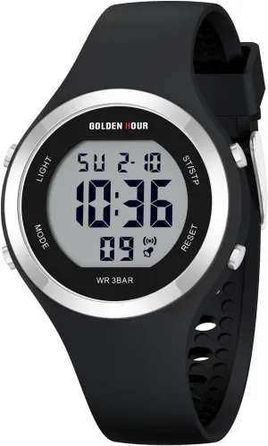 GOLDEN HOUR Waterproof Sport Women's Digital Chronograph Silicone Strap Watch