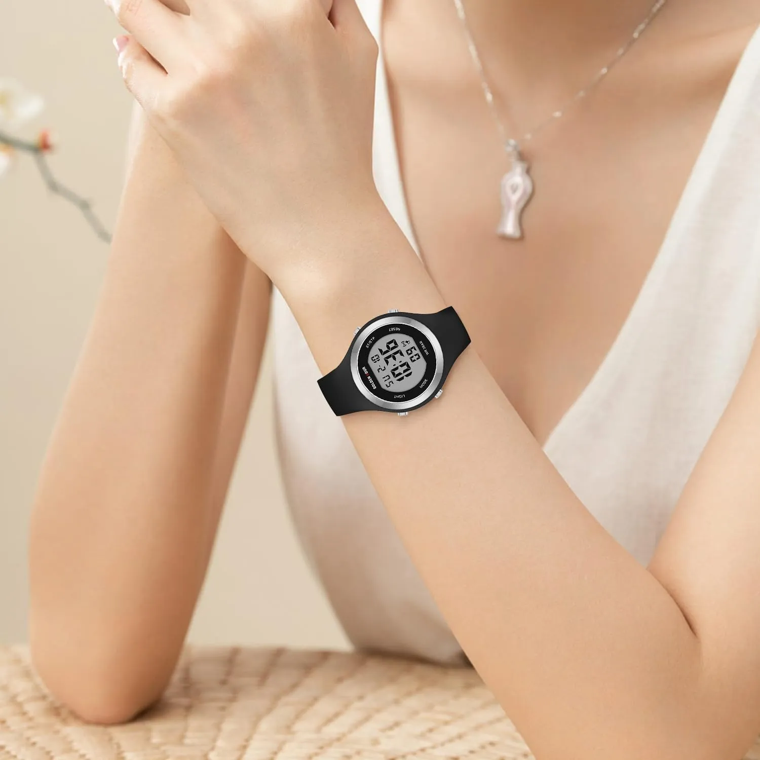 GOLDEN HOUR Waterproof Sport Women's Digital Chronograph Silicone Strap Watch
