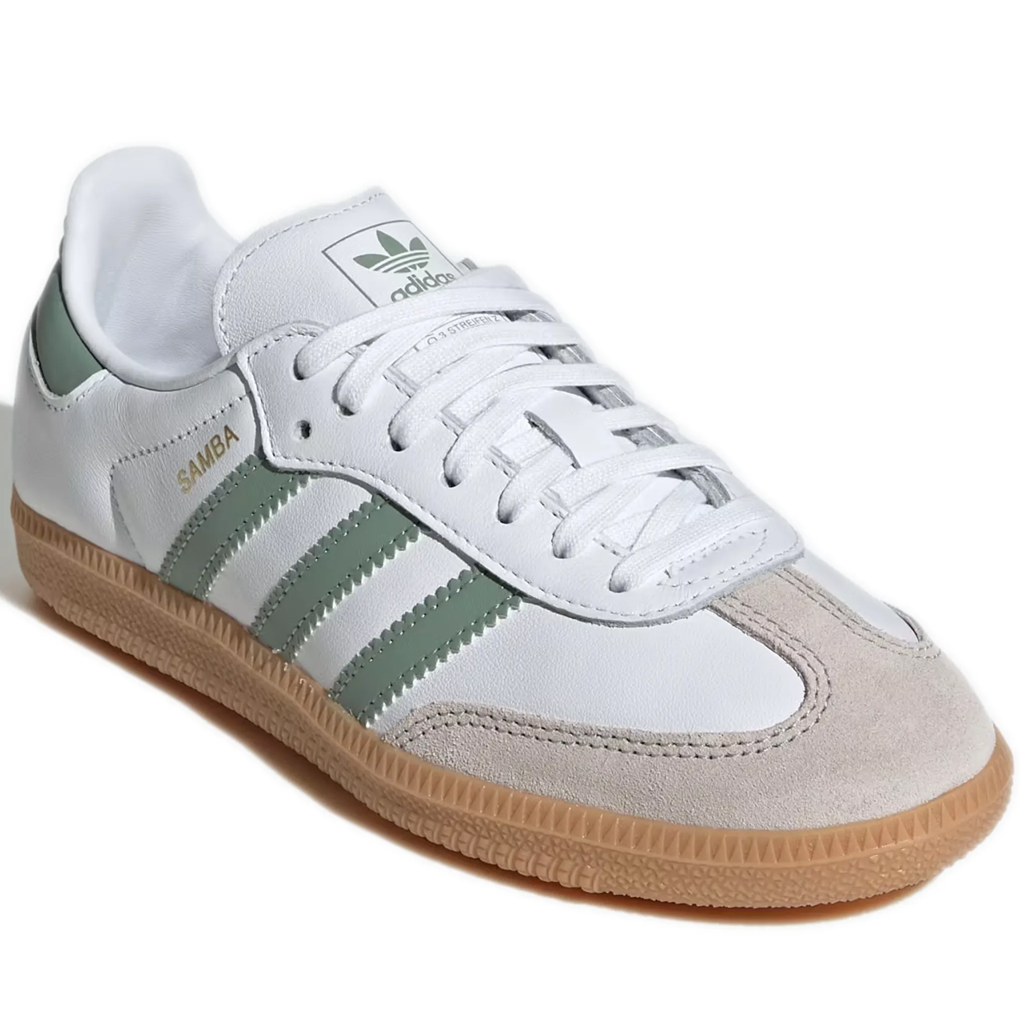 Grade School Adidas Samba OG Shoes - Cloud White/Silver Green/Gum