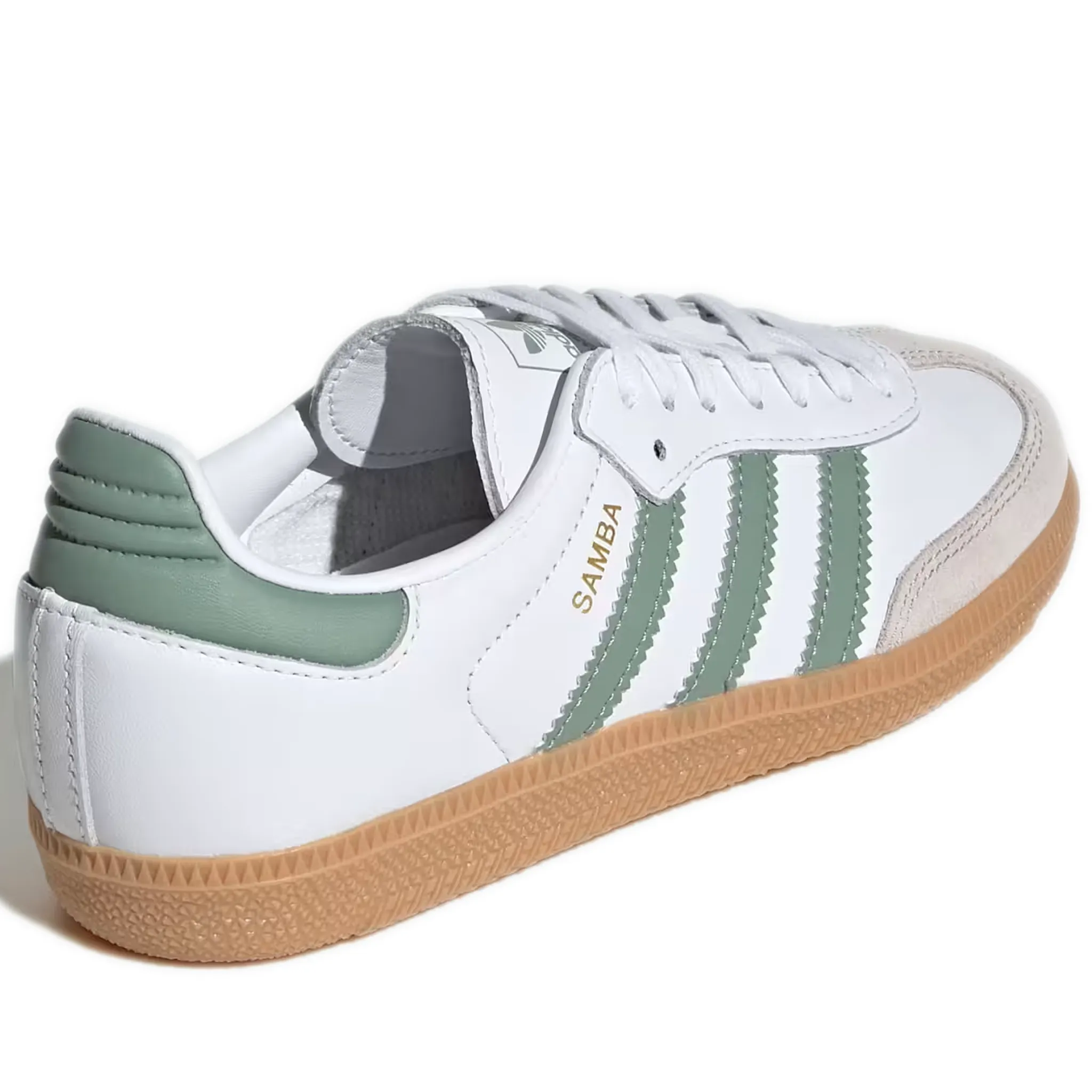 Grade School Adidas Samba OG Shoes - Cloud White/Silver Green/Gum