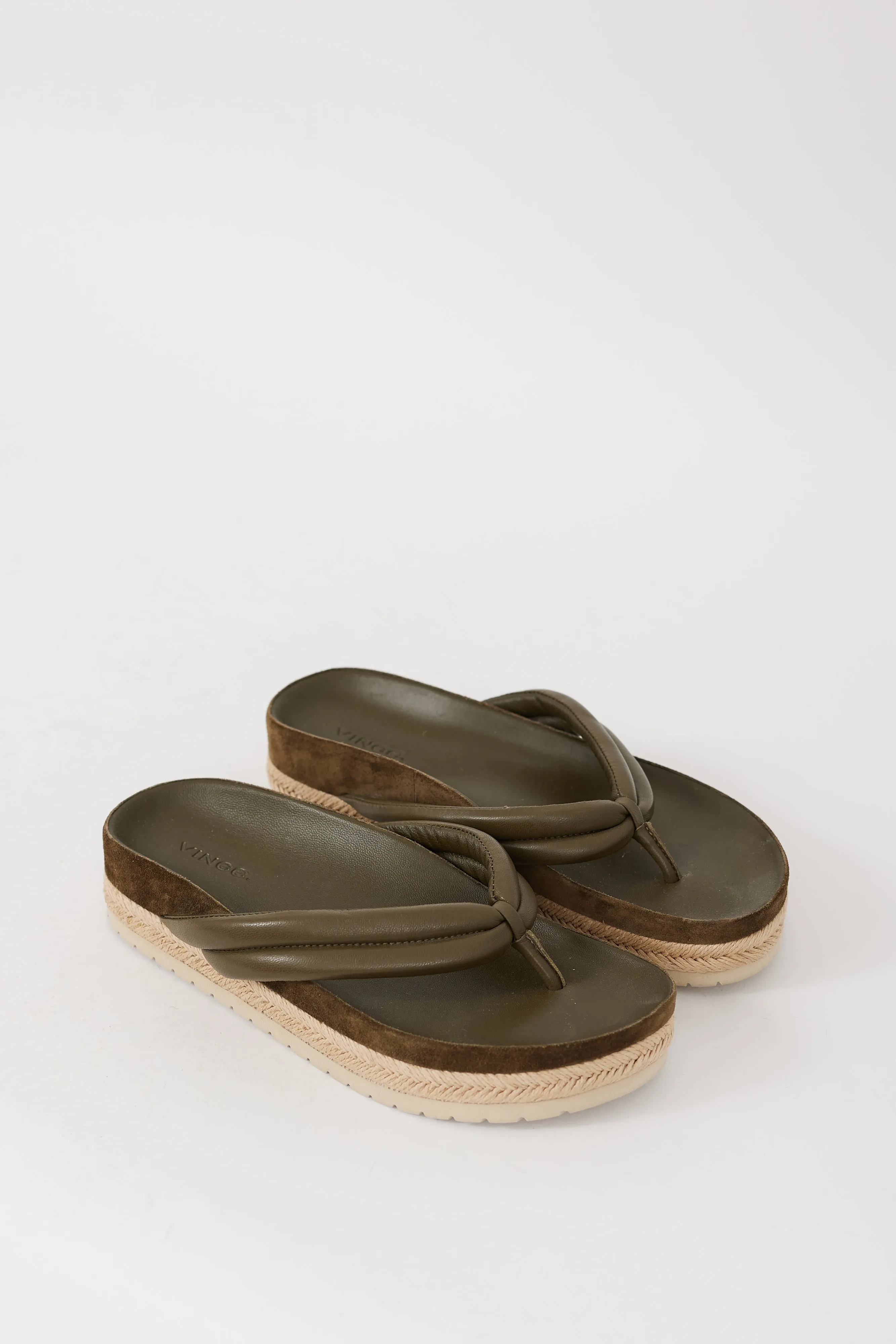 Green & Beige Leather Espadrille Sandal