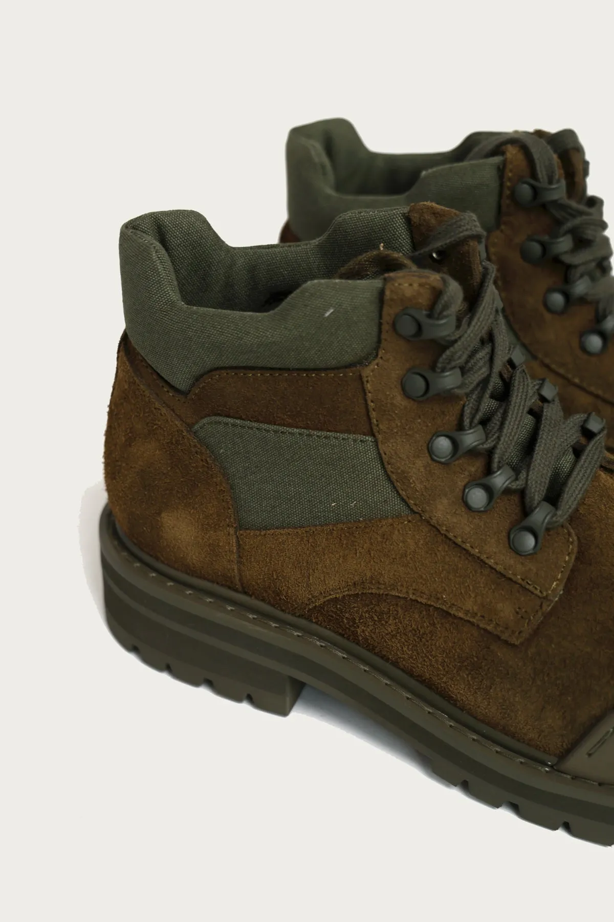 Green Suede Combat Boot - Brown/Green