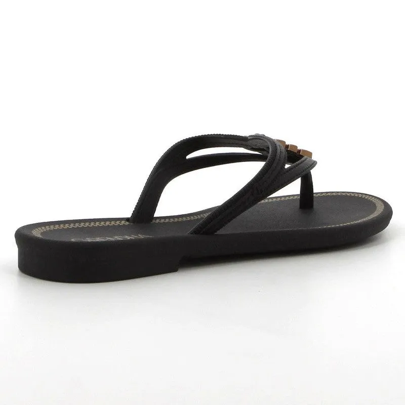 Grendha Thong Sandals with Gold Trim - Black