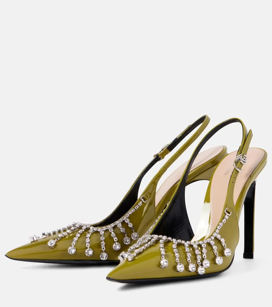 Gucci Embellished patent leather slingback pumps