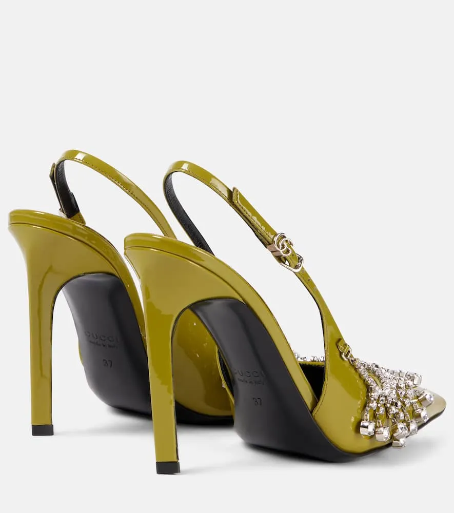 Gucci Embellished patent leather slingback pumps