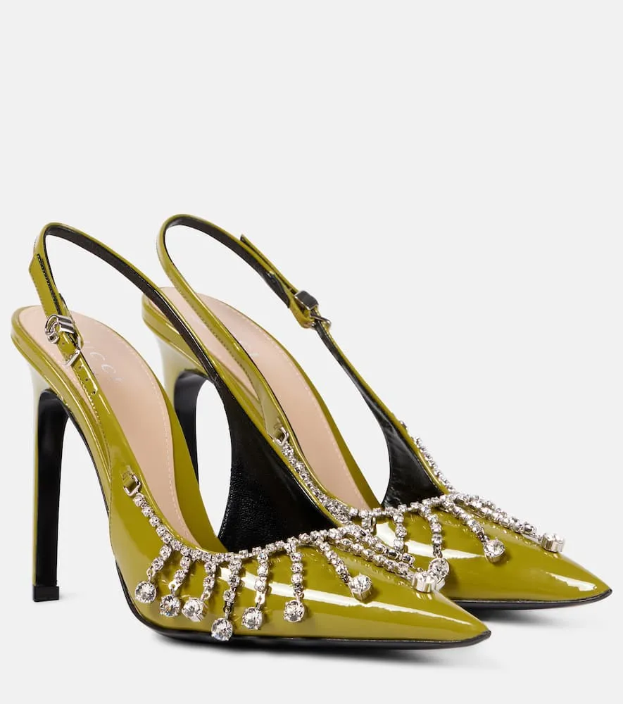 Gucci Embellished patent leather slingback pumps