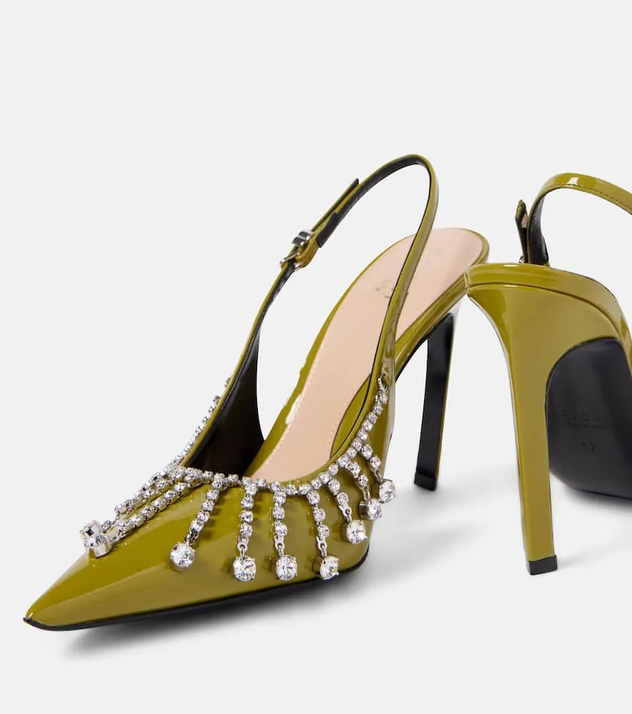 Gucci Embellished patent leather slingback pumps