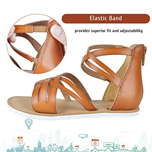 Harebell Gladiator Sandals for Girls Cross Strappy Gladiator Sandals with High Back Zipper Girls Summer Dress Sandals Brown 5