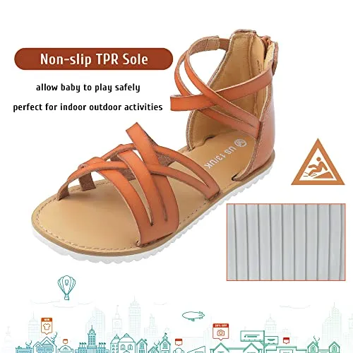 Harebell Gladiator Sandals for Girls Cross Strappy Gladiator Sandals with High Back Zipper Girls Summer Dress Sandals Brown 5