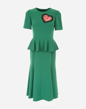 Heart-Embellished Round-Neck Peplum Dress