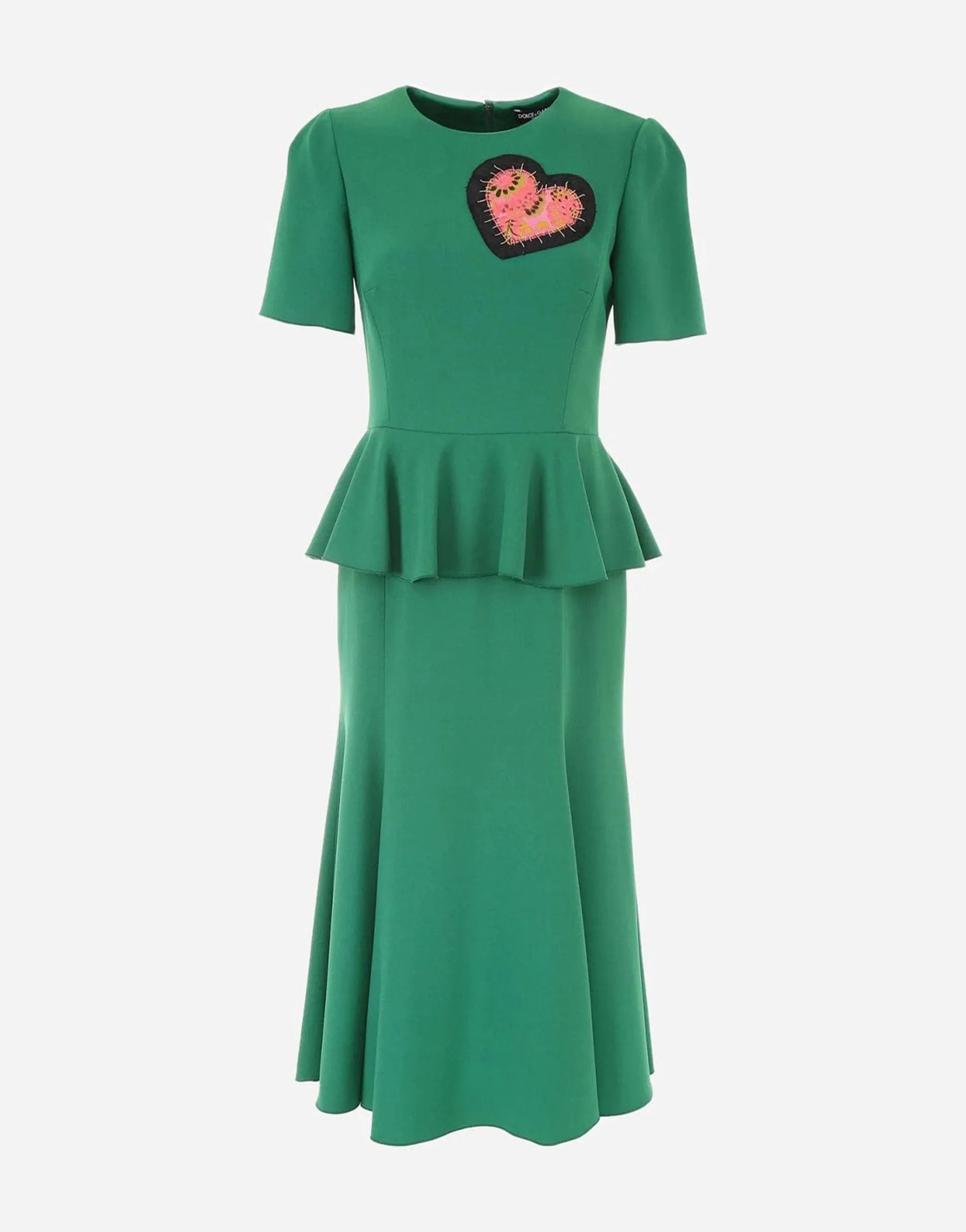 Heart-Embellished Round-Neck Peplum Dress