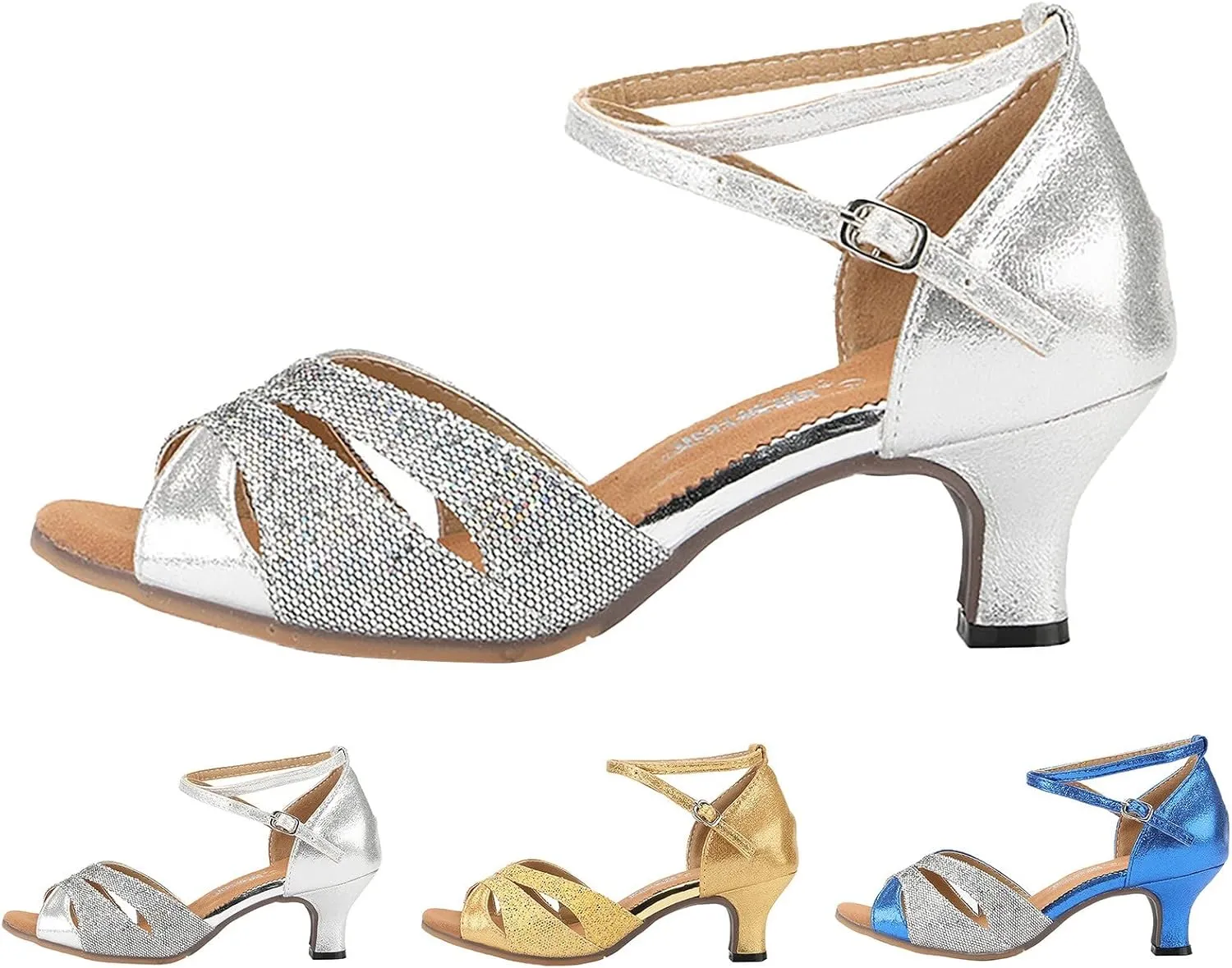 Heels for Women 2025 Latin Dance Shoes Heeled Ballroom Tango Party Sequin Dance Shoes Wedding Formal Sandals