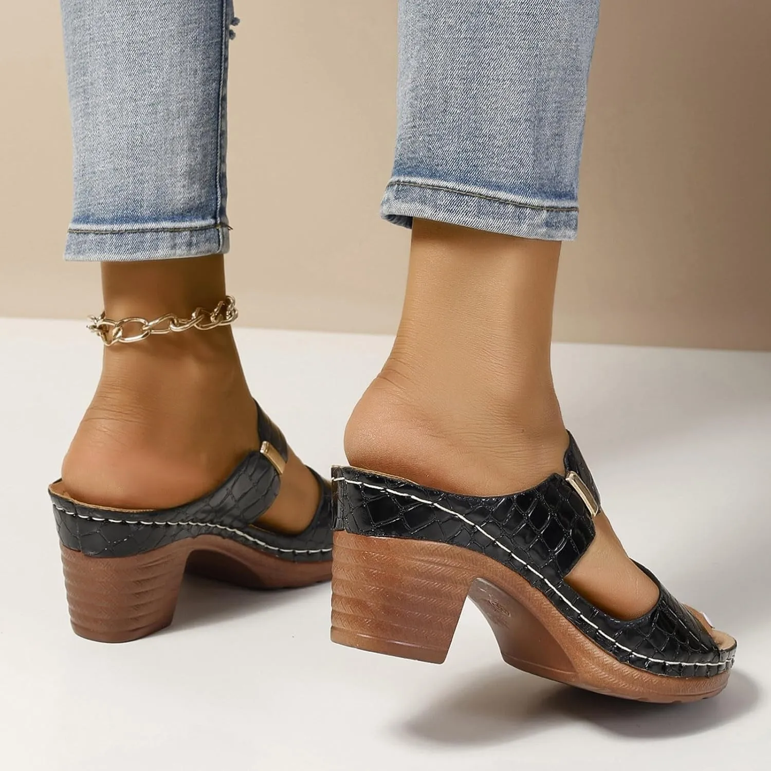 High Heels Chunky Block Platform Heels Ankle Strap Comfortable Sandals