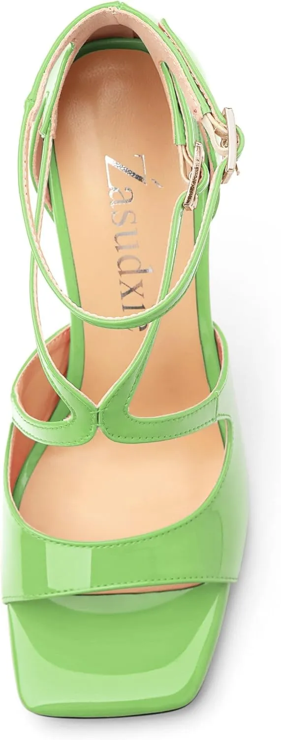 High Heels for Women, Women's Stiletto Heels Cross Strappy Square Open Toe Sexy Sandals Ankle Strap Buckle High Heels Fashion Dress Prom Sandals