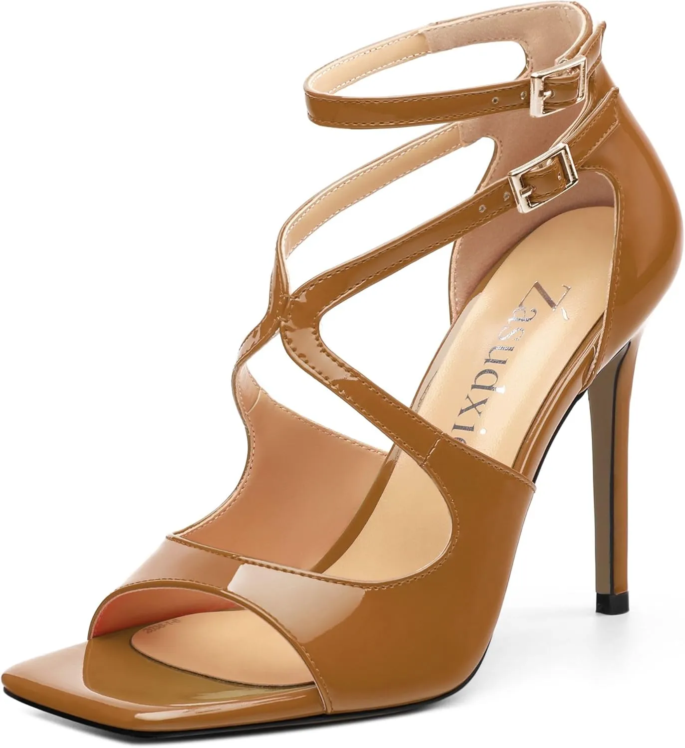 High Heels for Women, Women's Stiletto Heels Cross Strappy Square Open Toe Sexy Sandals Ankle Strap Buckle High Heels Fashion Dress Prom Sandals