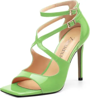 High Heels for Women, Women's Stiletto Heels Cross Strappy Square Open Toe Sexy Sandals Ankle Strap Buckle High Heels Fashion Dress Prom Sandals