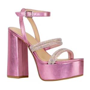 Hinda -  Ankle Strap Platform Rhinestones Decorated High Heels