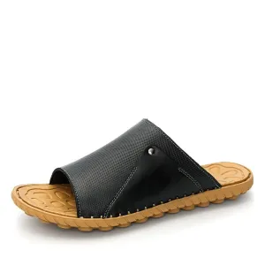 Hnzxzm Summer Genuine Leather Men's Slippers Breathable Slip-On Sandals Men Casual Beach Shoes Outdoor flip flop Big Size 38-47