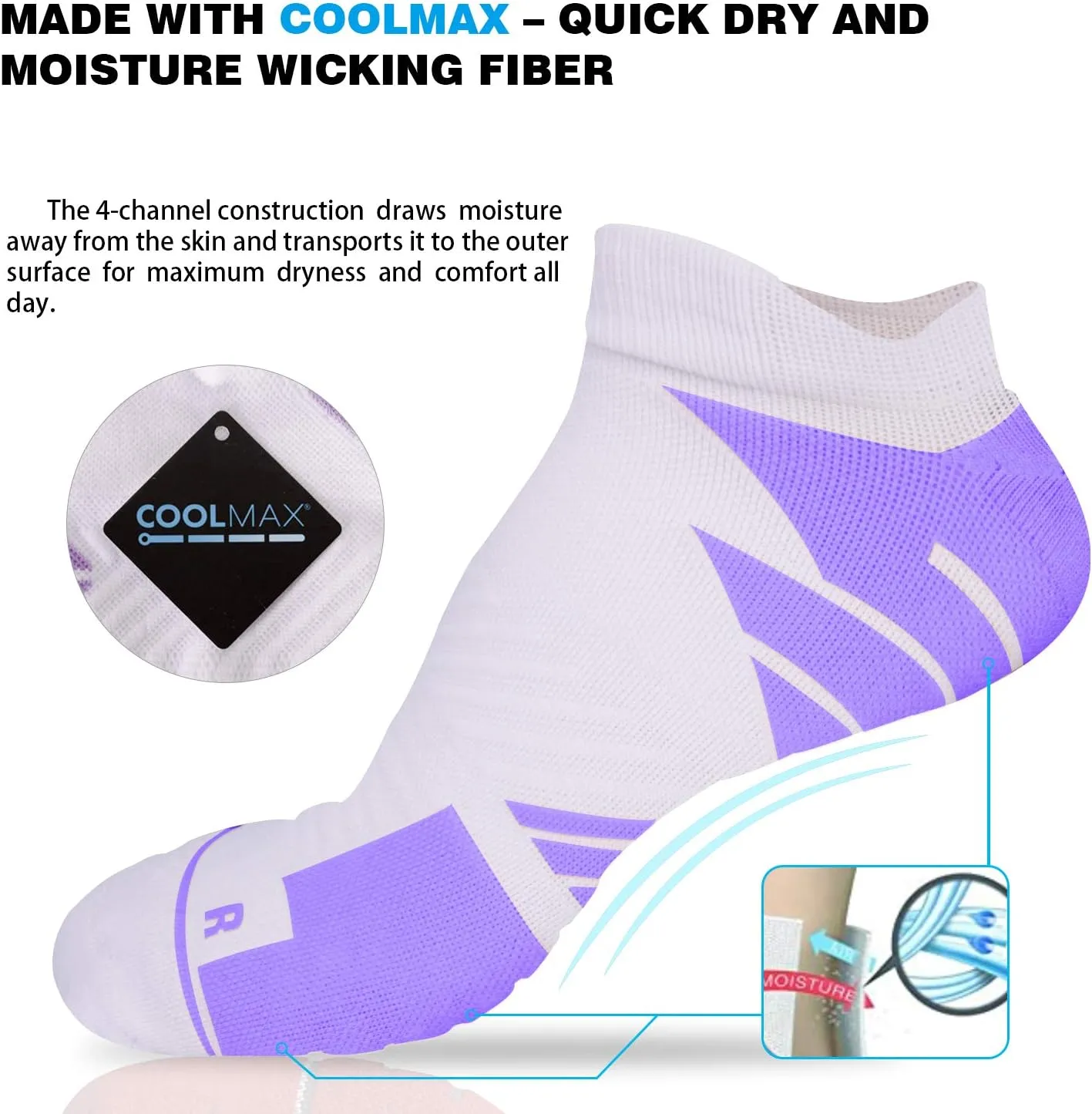 Hylaea No Show Running Athletic Anti-Blister Wicking Coolmax Socks, Seamless Anti-odor