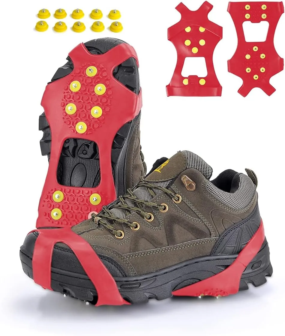 Ice CleatsSnow Ice Traction Shoe Boot Cleats Anti Slip 10-Studs Silicone Rubber Crampons for Footwear