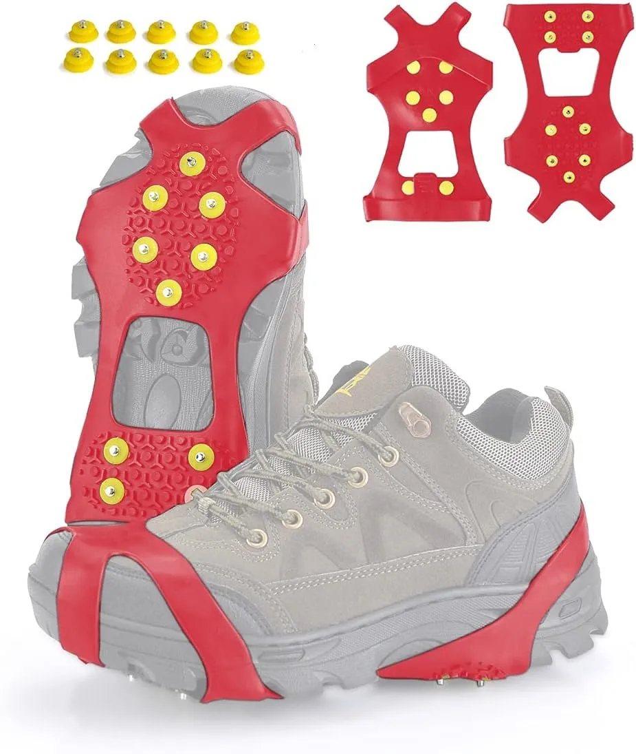 Ice CleatsSnow Ice Traction Shoe Boot Cleats Anti Slip 10-Studs Silicone Rubber Crampons for Footwear
