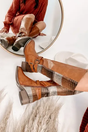 IMPERFECT Master Of The Hunt Plaid Knee High Boots (Tan)