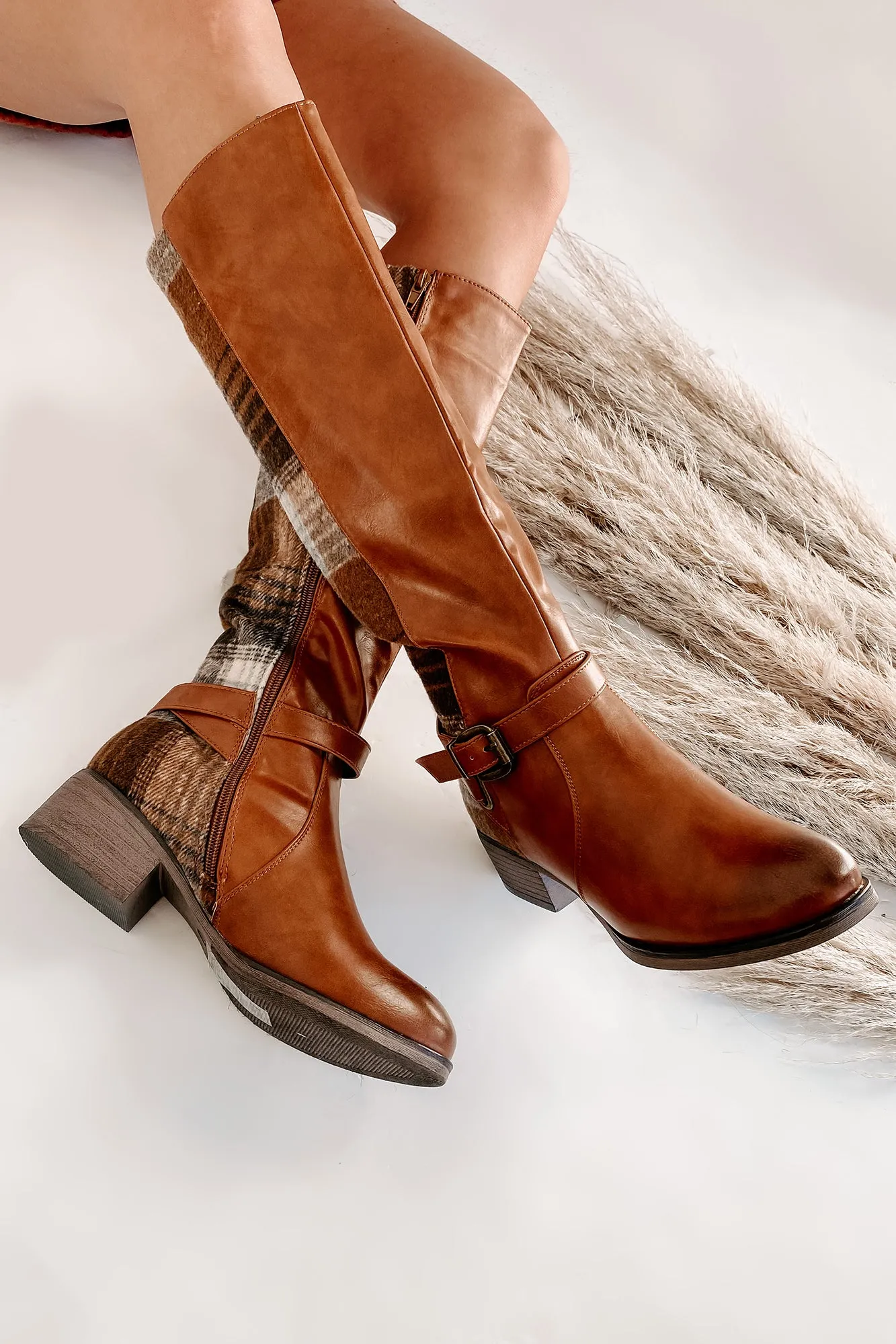 IMPERFECT Master Of The Hunt Plaid Knee High Boots (Tan)