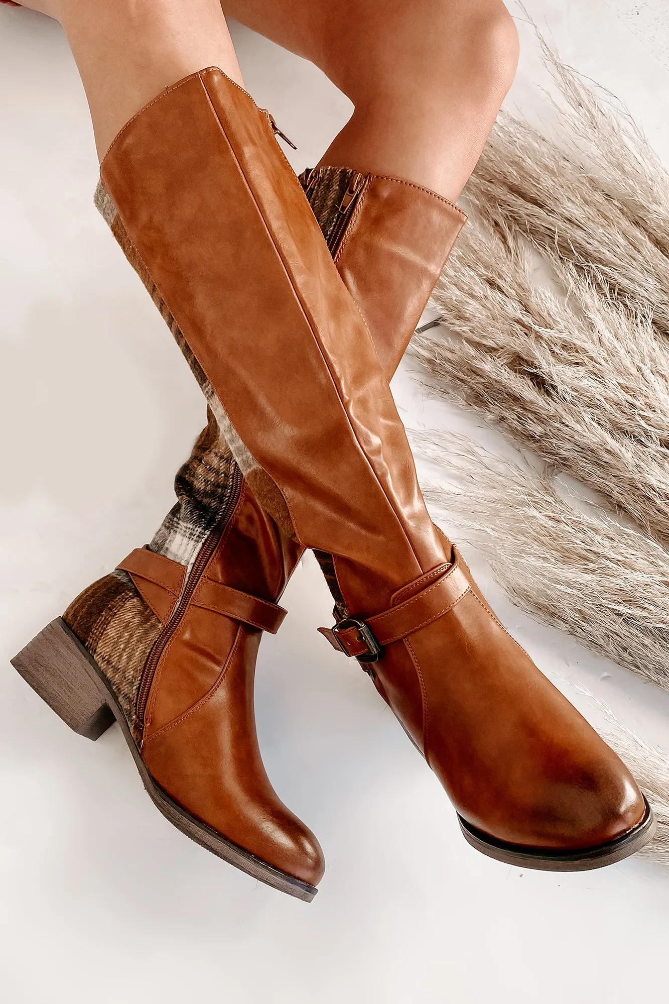 IMPERFECT Master Of The Hunt Plaid Knee High Boots (Tan)
