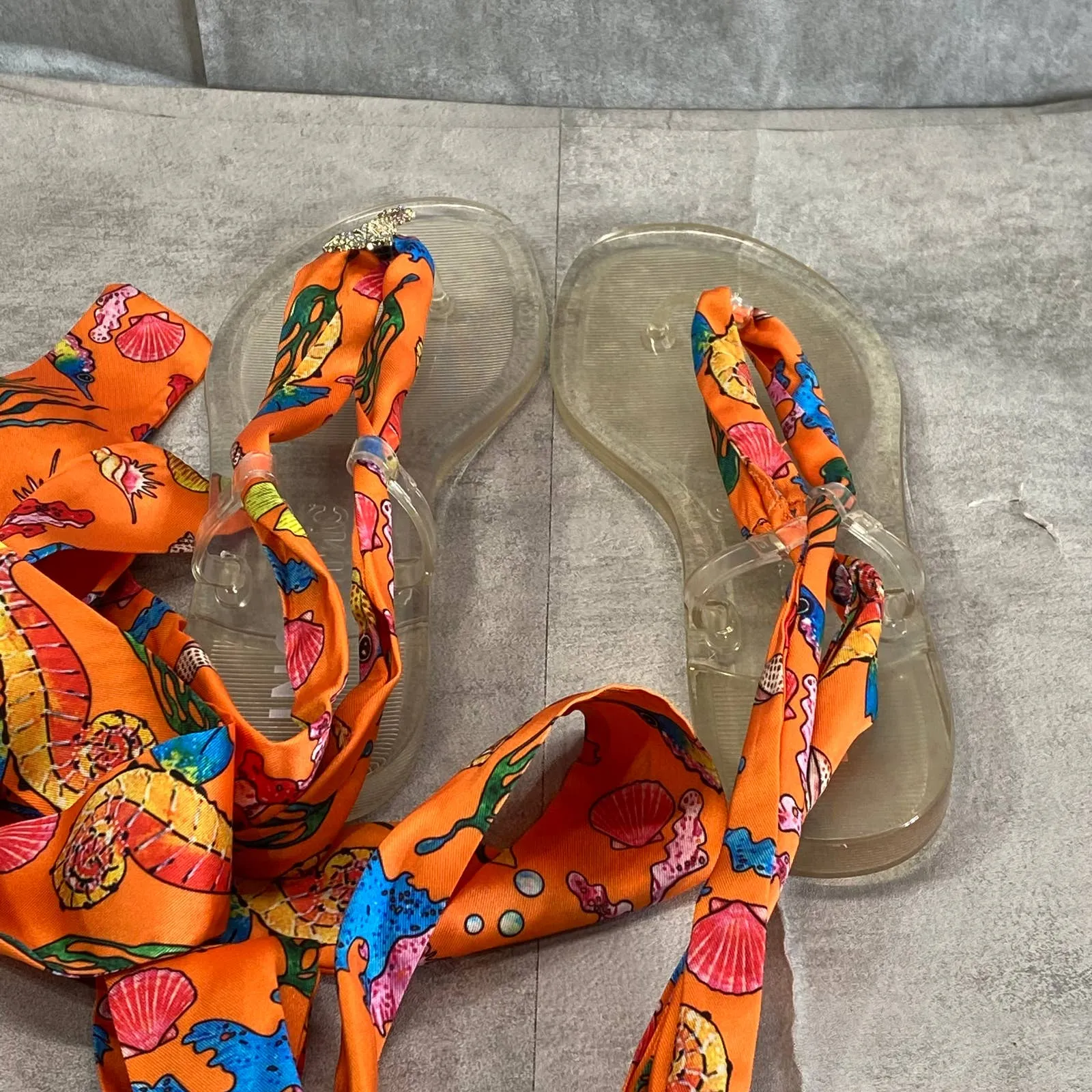INC INTERNATIONAL CONCEPTS Women's Orange-Clear Seahorse Malana Scarf Sandal SZ9