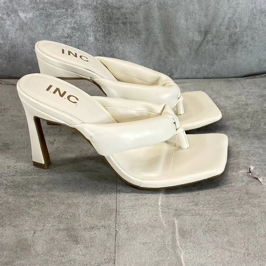INC INTERNATIONAL CONCEPTS Women's White Smooth Sagee Thong Dress Sandals SZ 5
