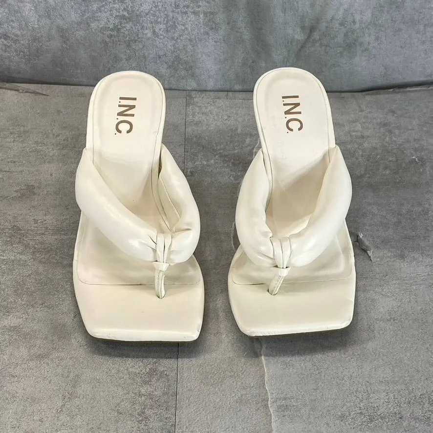 INC INTERNATIONAL CONCEPTS Women's White Smooth Sagee Thong Dress Sandals SZ 5