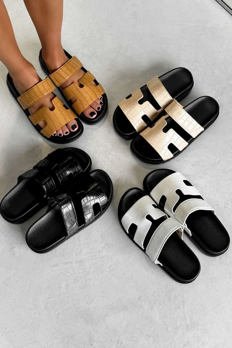 INDIE Gladiator Strap Slider Sandals - Camel Croc