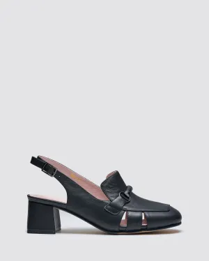 INKY SLINGBACK HEELS BLACK LEATHER