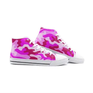 Intensive Pink Camouflage Unisex High Top Canvas Shoes