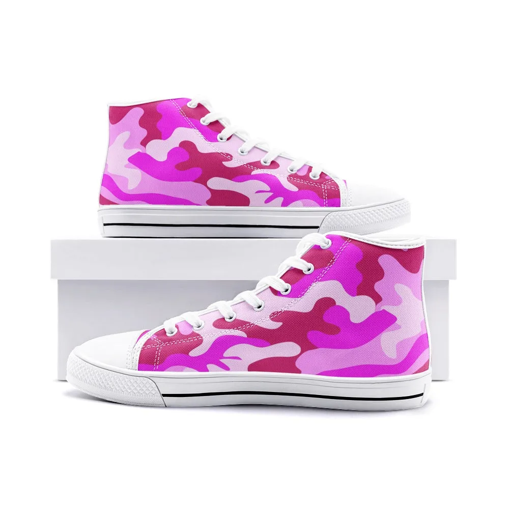Intensive Pink Camouflage Unisex High Top Canvas Shoes